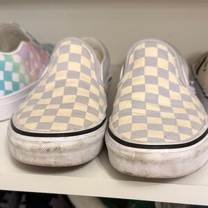 Vans Kids Checkered Slip-On Sneakers - Gray and Cream